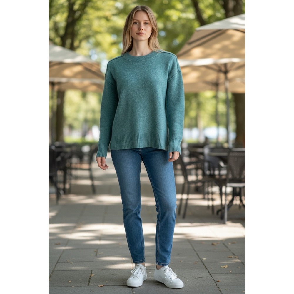 Anthropologie Pilcro Cashmere Teal Blue Marl Crewneck Knit Sweater Size XL